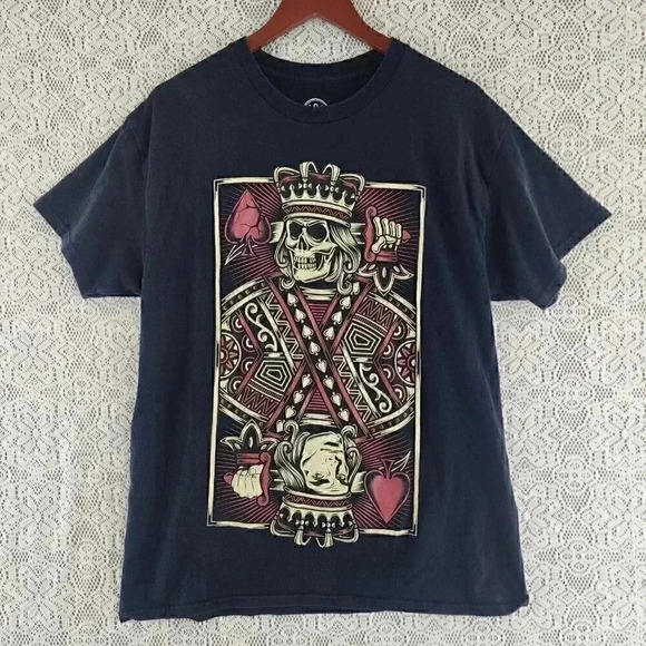 DOM Man Skull Playing Card Black T Shirt Men's L - Picture 1 of 8